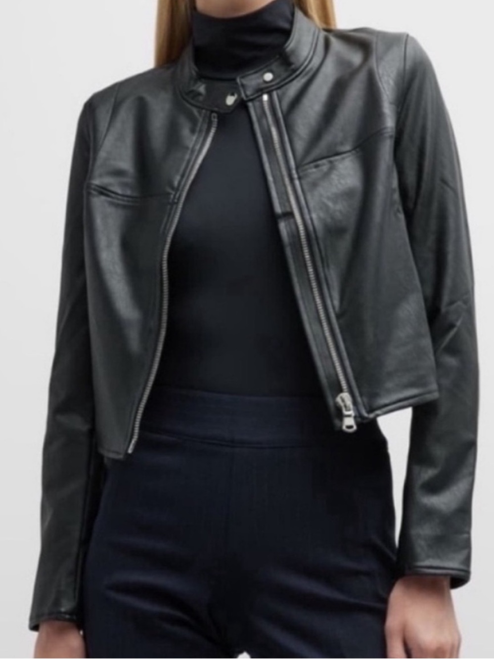 Spanx Large Regular Jacket II Moto Jacket Faux Leather Luxe Black pockets NWT